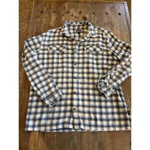 Patagonia Fjord Flannel Shirt Blue Beige Plaid Mens Sz XL Organic Cotton EUC